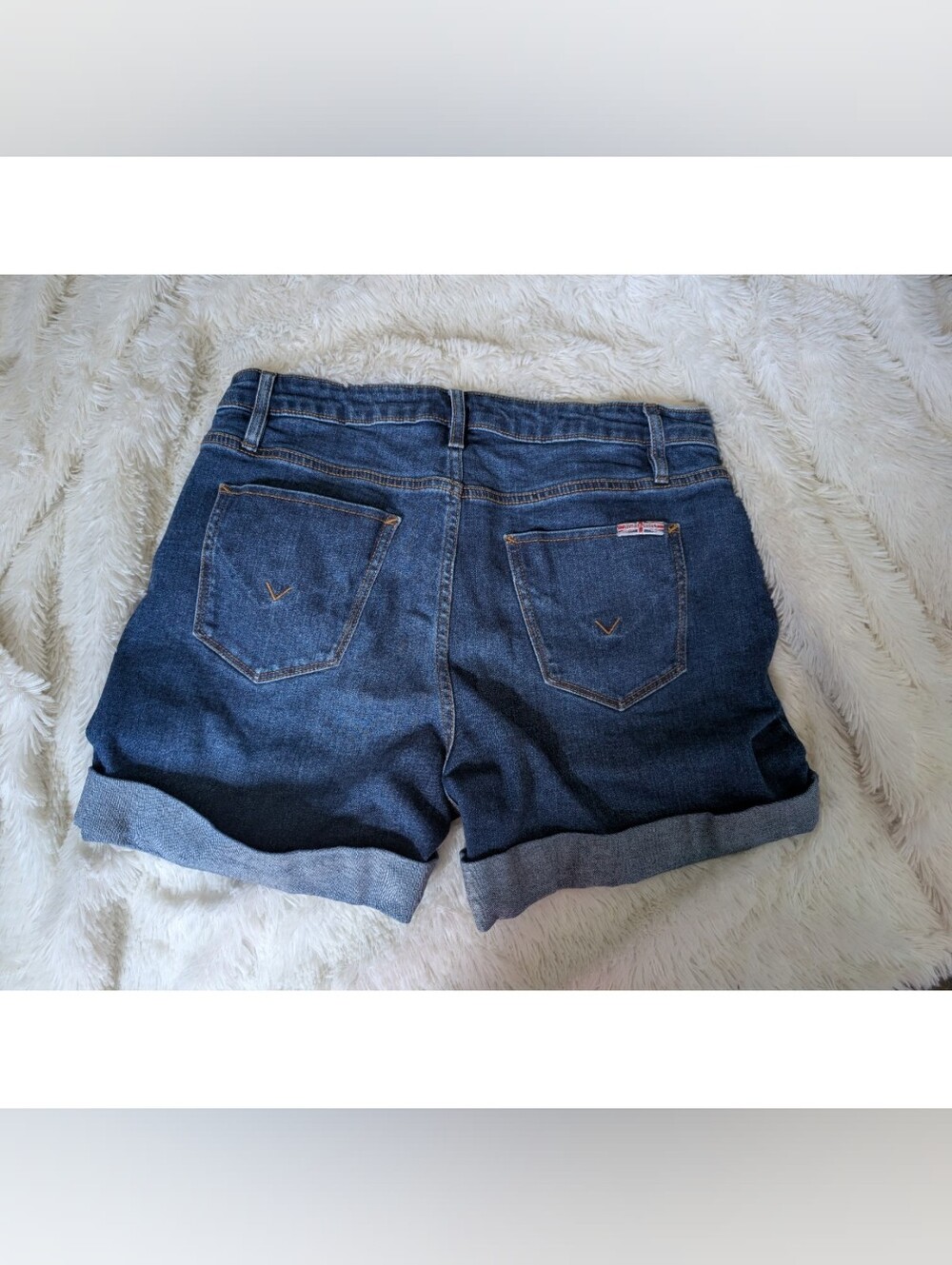 Hudson Dark Blue Wash Rolled Cuff Stretchy Denim Shorts Size 10 - Picture 2 of 7